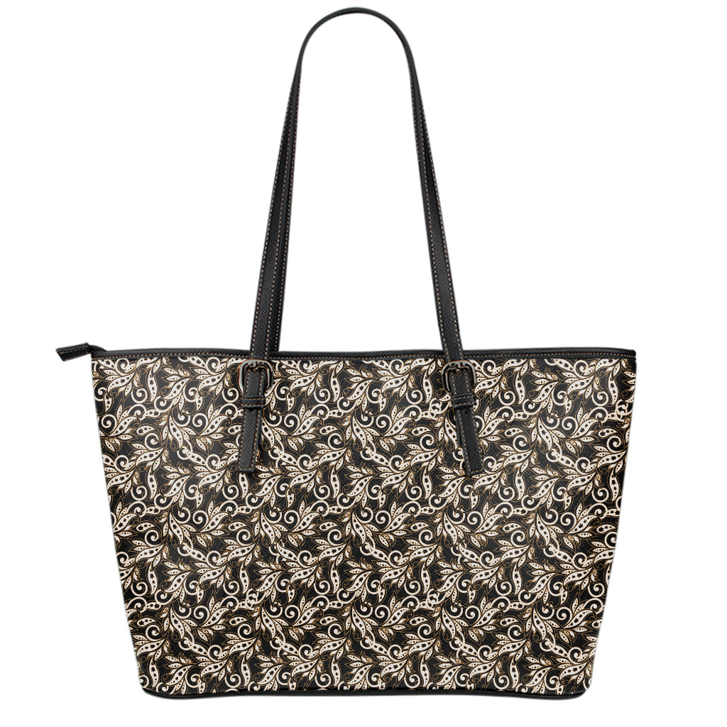 Dark Western Floral Pattern Print Leather Tote Bag