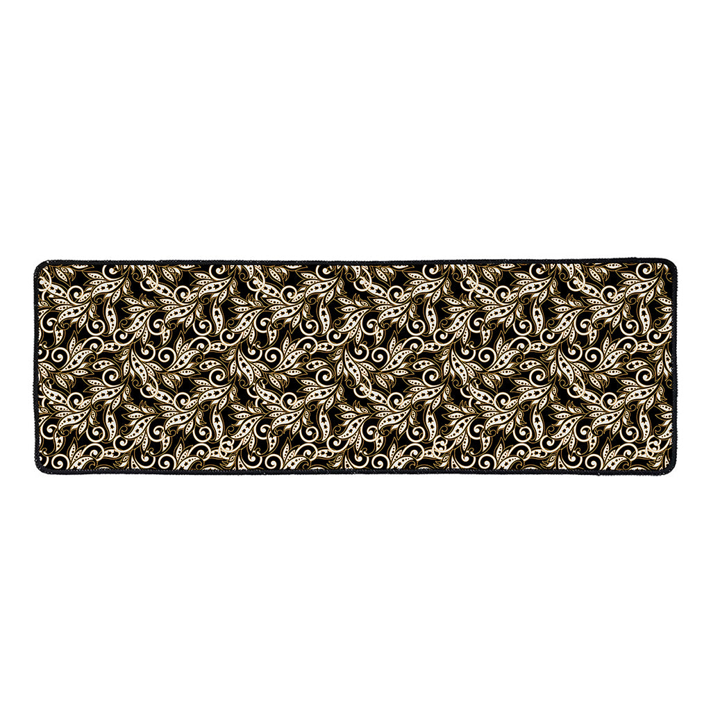 Dark Western Floral Pattern Print Long Kitchen Mat