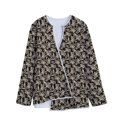 Dark Western Floral Pattern Print Long Sleeve Short Coat