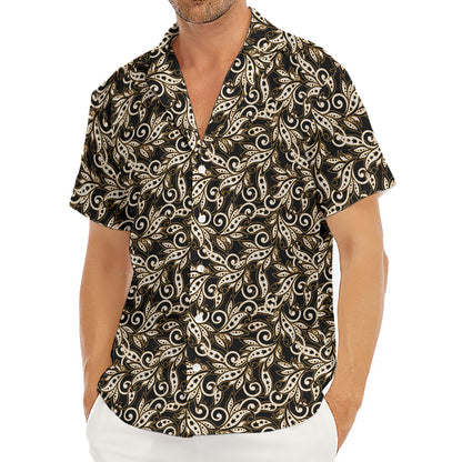 Dark Western Floral Pattern Print Men's Deep V-Neck Shirt