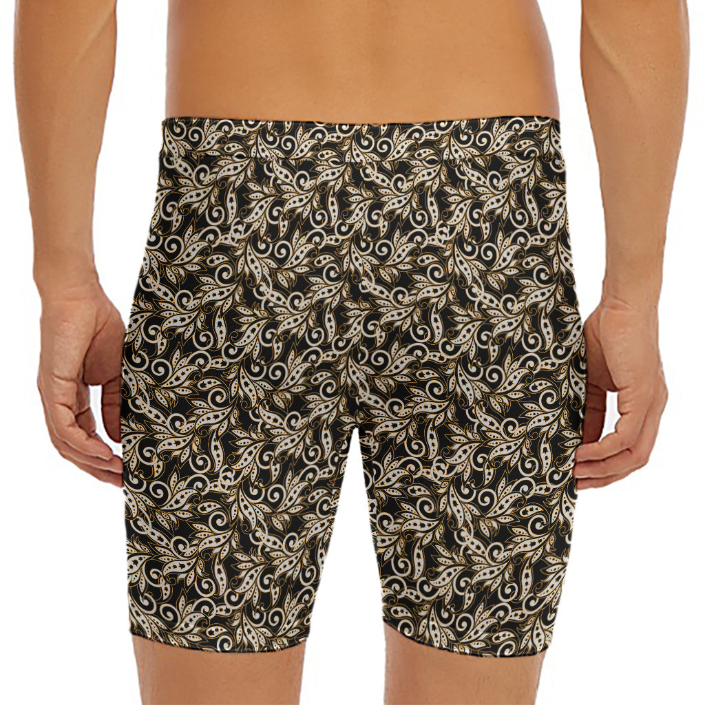 Dark Western Floral Pattern Print Men's Long Boxer Briefs
