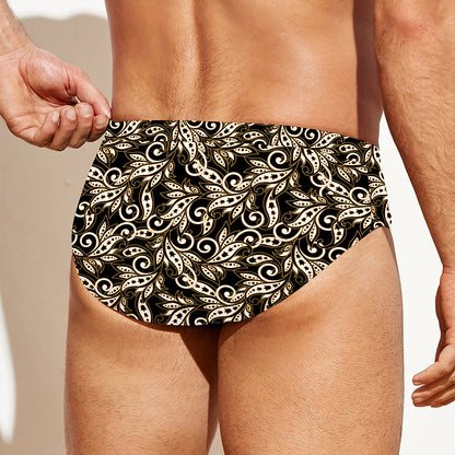 Dark Western Floral Pattern Print Men's Swim Briefs