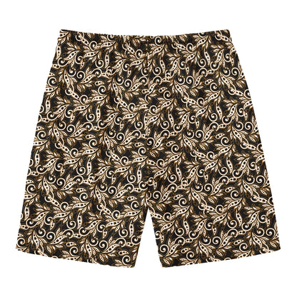 Dark Western Floral Pattern Print Men's Swim Trunks