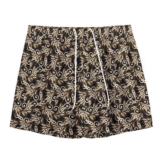 Dark Western Floral Pattern Print Mesh Shorts