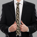 Dark Western Floral Pattern Print Necktie