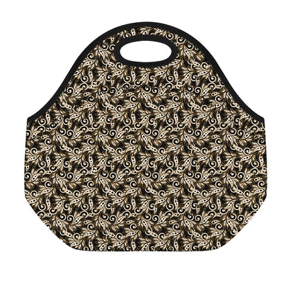 Dark Western Floral Pattern Print Neoprene Lunch Bag