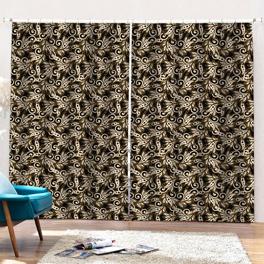 Dark Western Floral Pattern Print Pencil Pleat Curtains