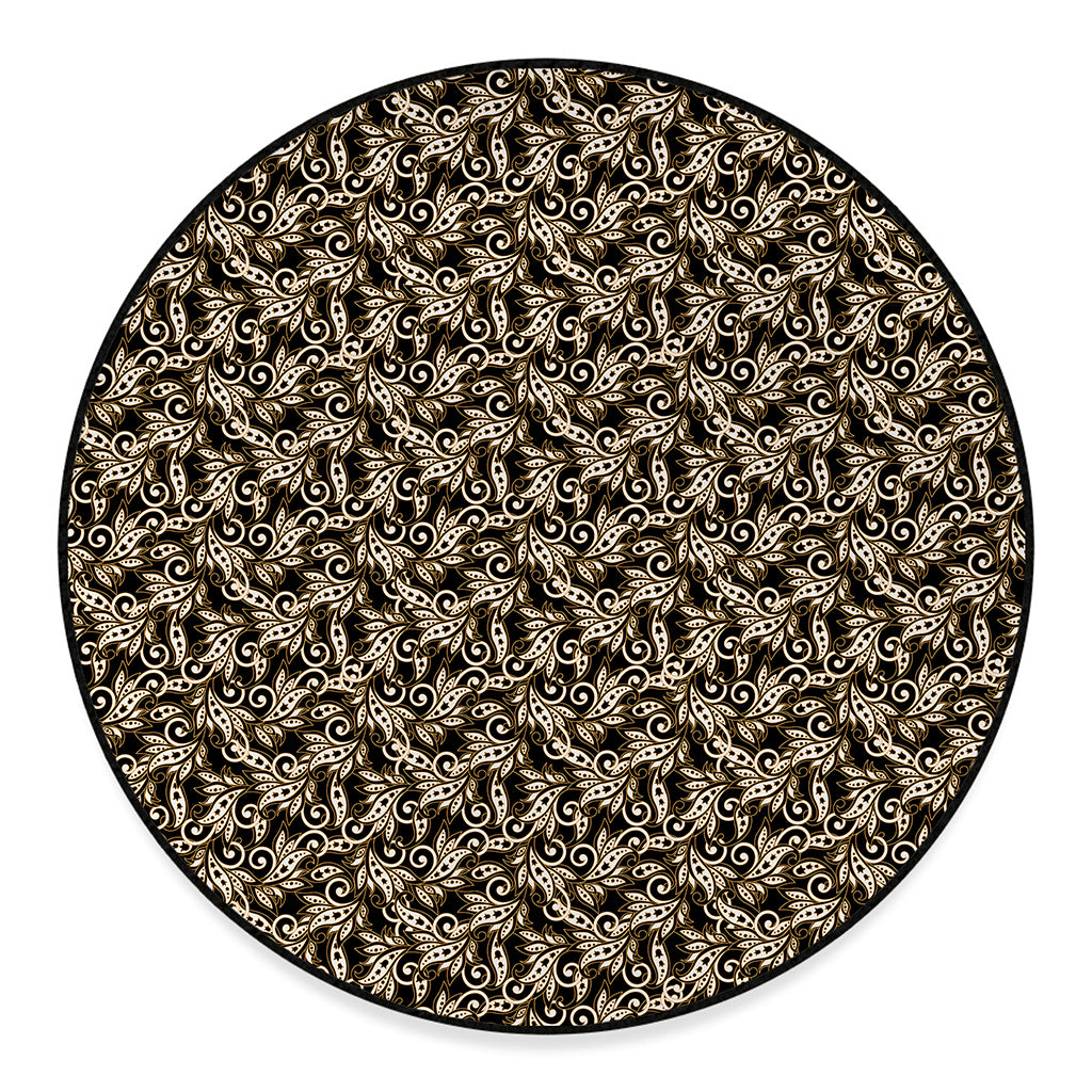 Dark Western Floral Pattern Print Round Floor Mat