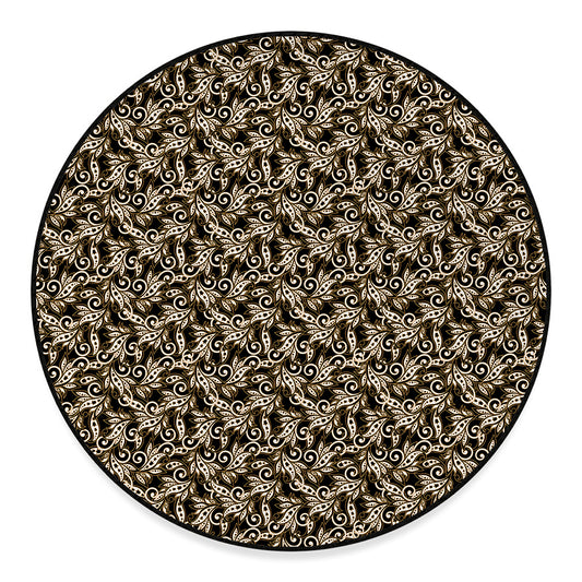 Dark Western Floral Pattern Print Round Floor Mat