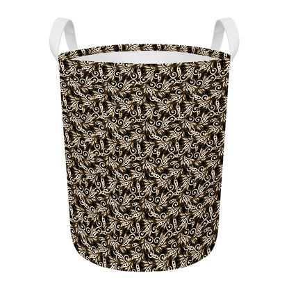 Dark Western Floral Pattern Print Round Laundry Basket