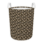 Dark Western Floral Pattern Print Round Laundry Basket