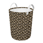 Dark Western Floral Pattern Print Round Laundry Basket