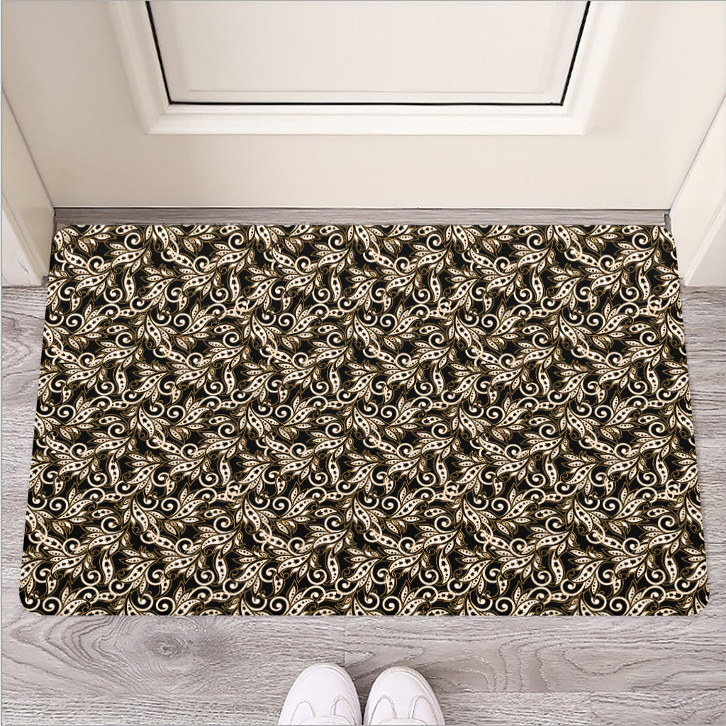 Dark Western Floral Pattern Print Rubber Doormat
