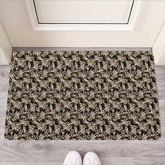Dark Western Floral Pattern Print Rubber Doormat