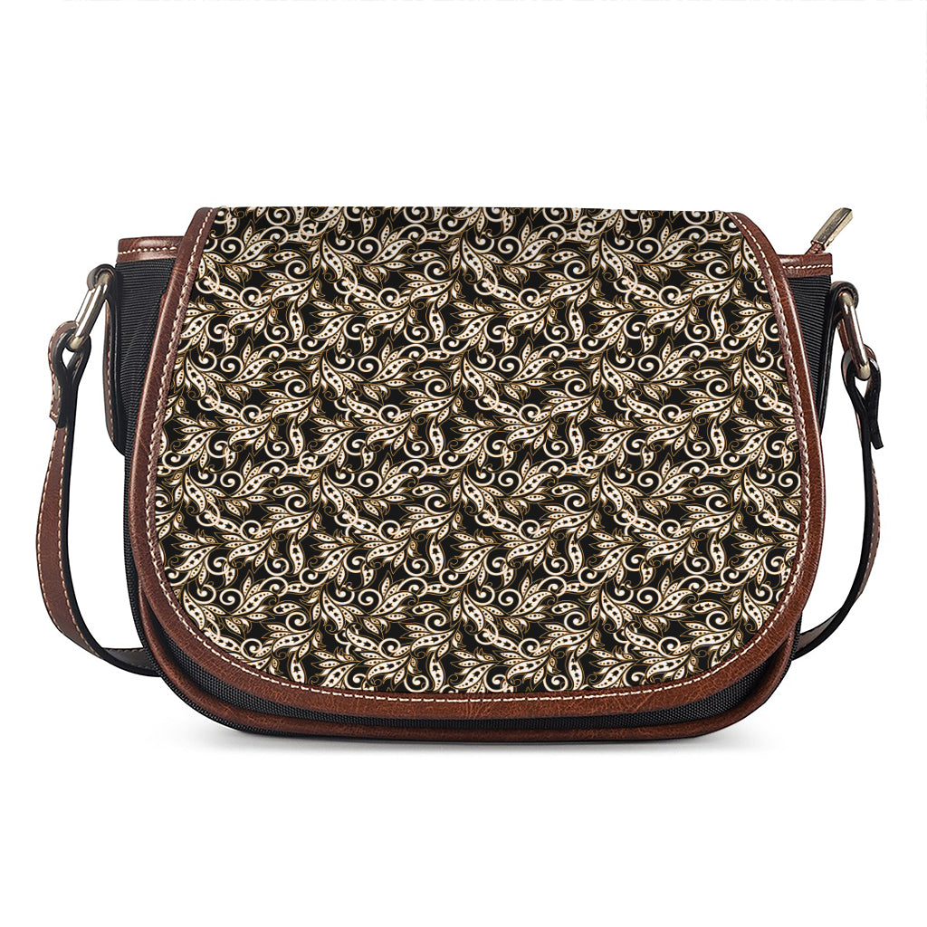 Dark Western Floral Pattern Print Saddle Bag