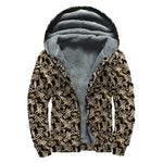 Dark Western Floral Pattern Print Sherpa Lined Zip Up Hoodie