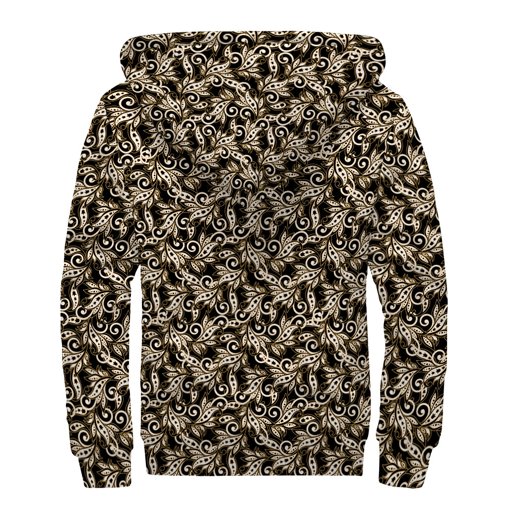 Dark Western Floral Pattern Print Sherpa Lined Zip Up Hoodie