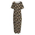 Dark Western Floral Pattern Print Short Sleeve Long Nightdress