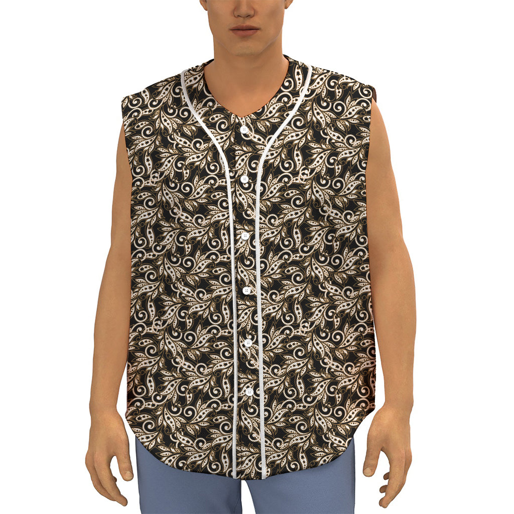 Dark Western Floral Pattern Print Sleeveless Baseball Jersey