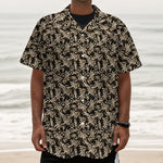 Dark Western Floral Pattern Print Textured Short Sleeve Shirt