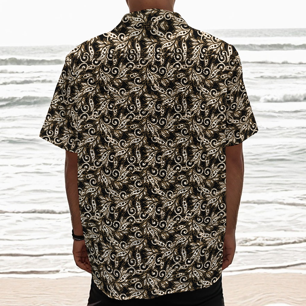 Dark Western Floral Pattern Print Textured Short Sleeve Shirt