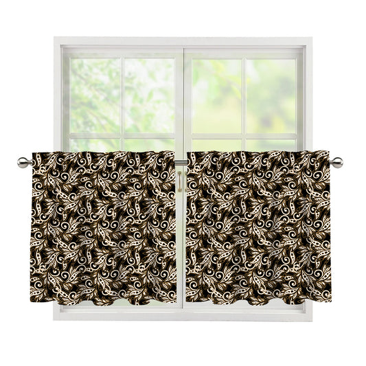 Dark Western Floral Pattern Print Tier Curtains