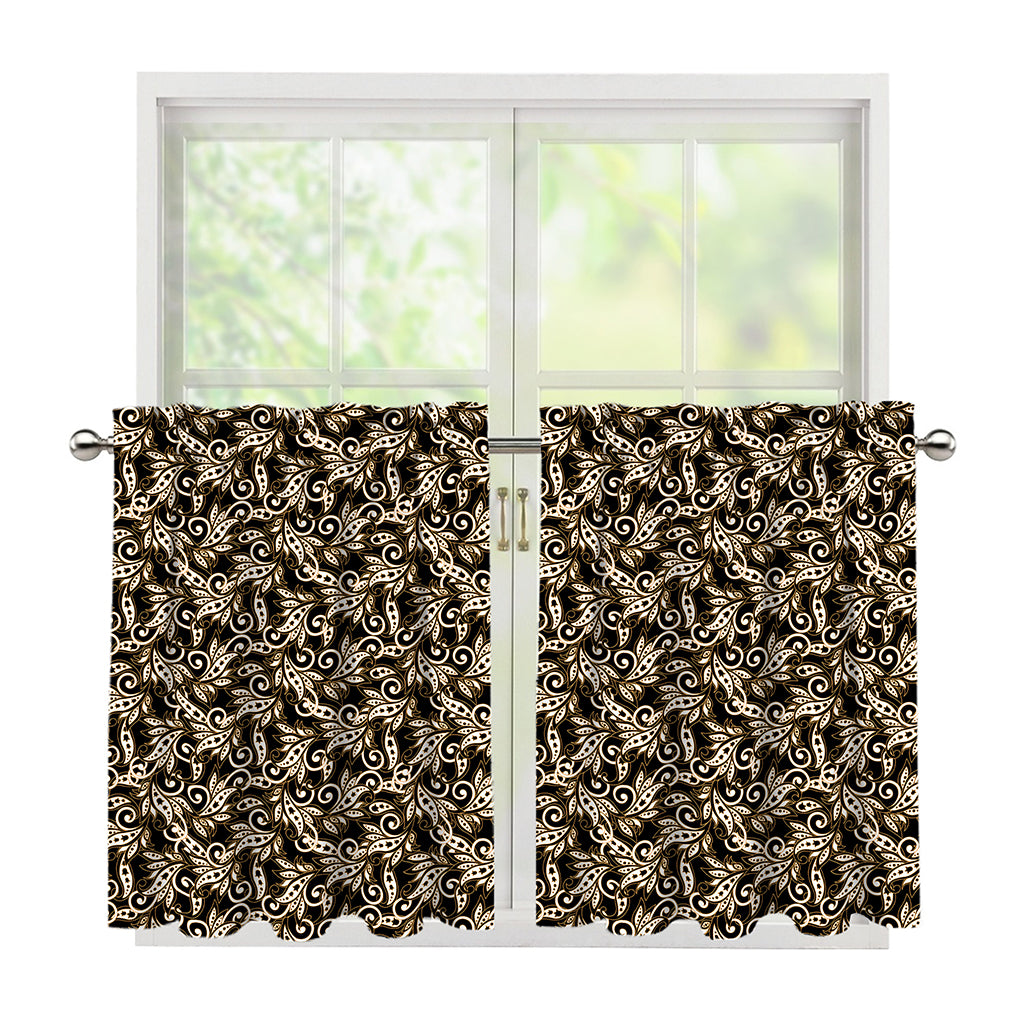 Dark Western Floral Pattern Print Tier Curtains