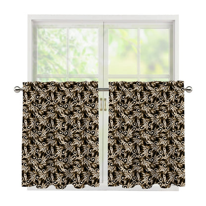 Dark Western Floral Pattern Print Tier Curtains
