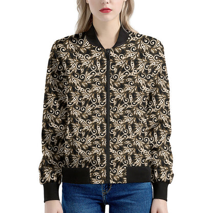 Dark Western Floral Pattern Print Women's Bomber Jacket