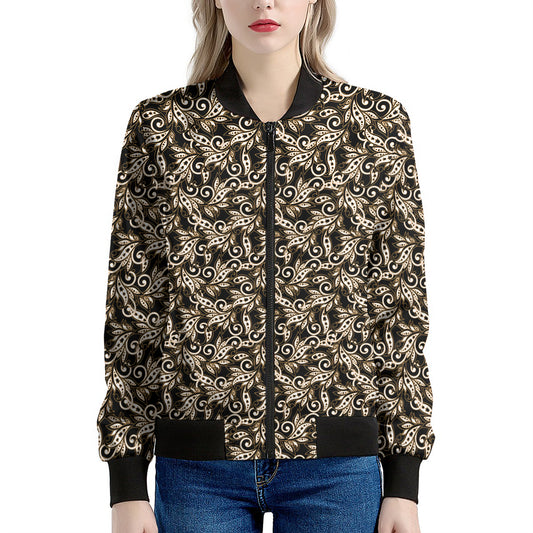 Dark Western Floral Pattern Print Women's Bomber Jacket