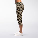 Dark Western Floral Pattern Print Women's Capri Leggings