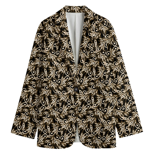Dark Western Floral Pattern Print Women's Cotton Blazer