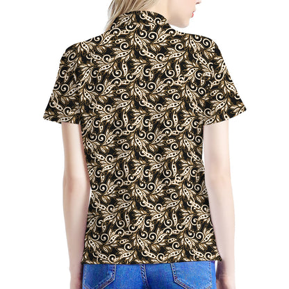 Dark Western Floral Pattern Print Women's Polo Shirt