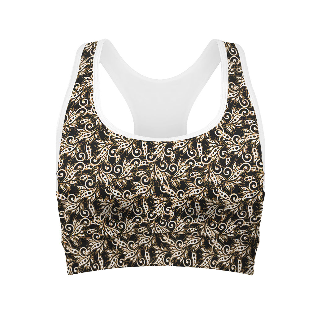 Dark Western Floral Pattern Print Women's Sports Bra