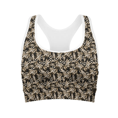 Dark Western Floral Pattern Print Women's Sports Bra