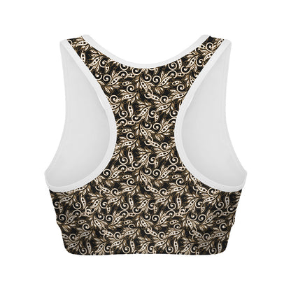 Dark Western Floral Pattern Print Women's Sports Bra