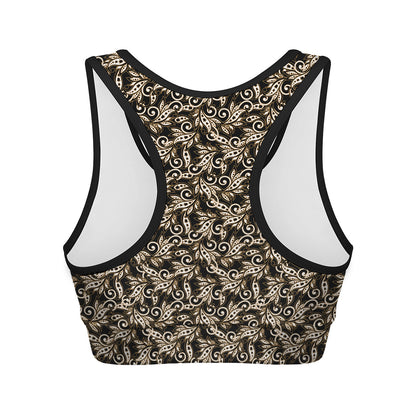 Dark Western Floral Pattern Print Women's Sports Bra