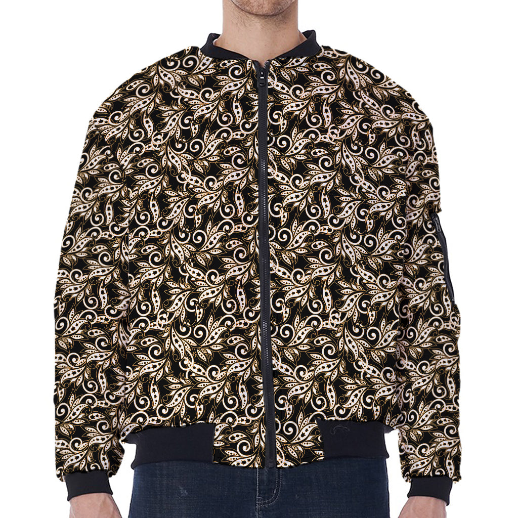 Dark Western Floral Pattern Print Zip Sleeve Bomber Jacket