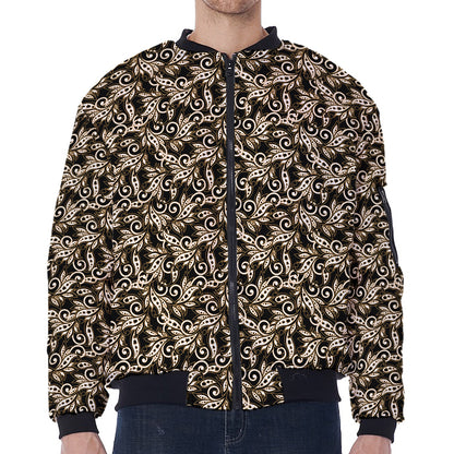 Dark Western Floral Pattern Print Zip Sleeve Bomber Jacket