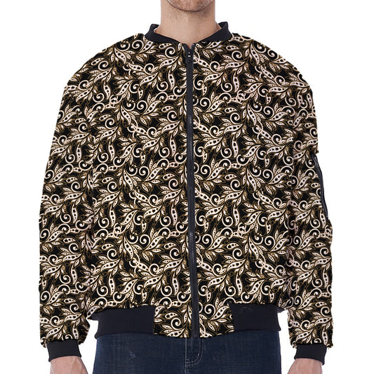 Dark Western Floral Pattern Print Zip Sleeve Bomber Jacket