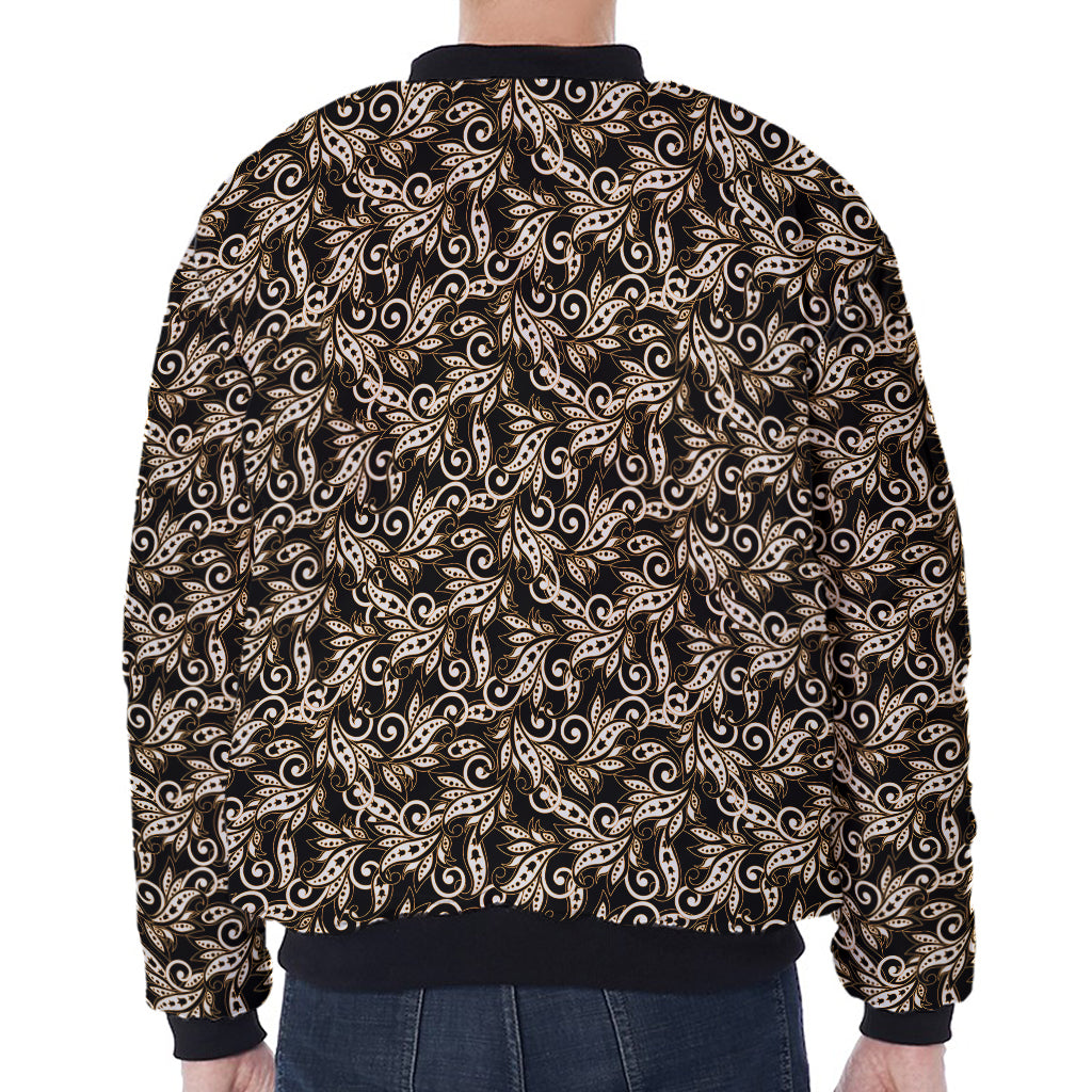Dark Western Floral Pattern Print Zip Sleeve Bomber Jacket