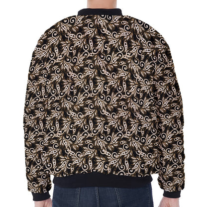 Dark Western Floral Pattern Print Zip Sleeve Bomber Jacket