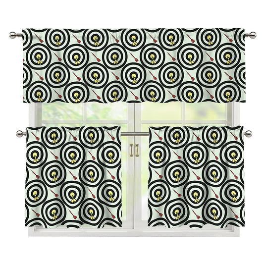 Dartboard Cartoon Pattern Print 3 Piece Kitchen Curtains