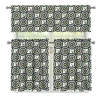 Dartboard Cartoon Pattern Print 3 Piece Kitchen Curtains