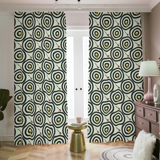 Dartboard Cartoon Pattern Print Blackout Pencil Pleat Curtains