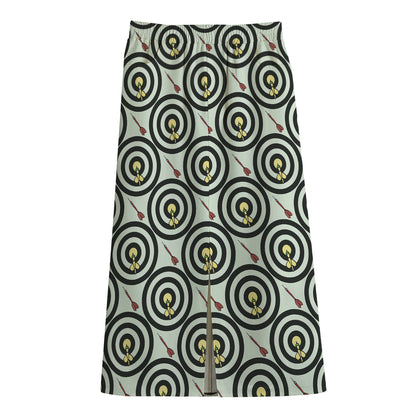 Dartboard Cartoon Pattern Print Cotton Front Slit Maxi Skirt