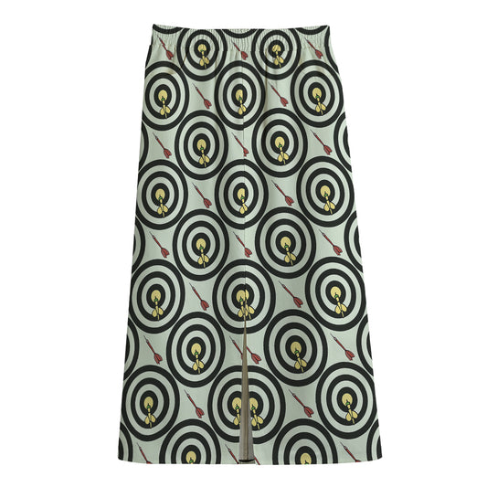 Dartboard Cartoon Pattern Print Cotton Front Slit Maxi Skirt