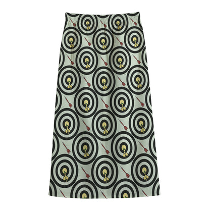 Dartboard Cartoon Pattern Print Cotton Front Slit Maxi Skirt
