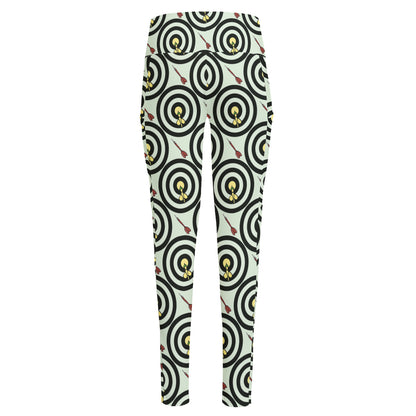Dartboard Cartoon Pattern Print High-Waisted Pocket Leggings