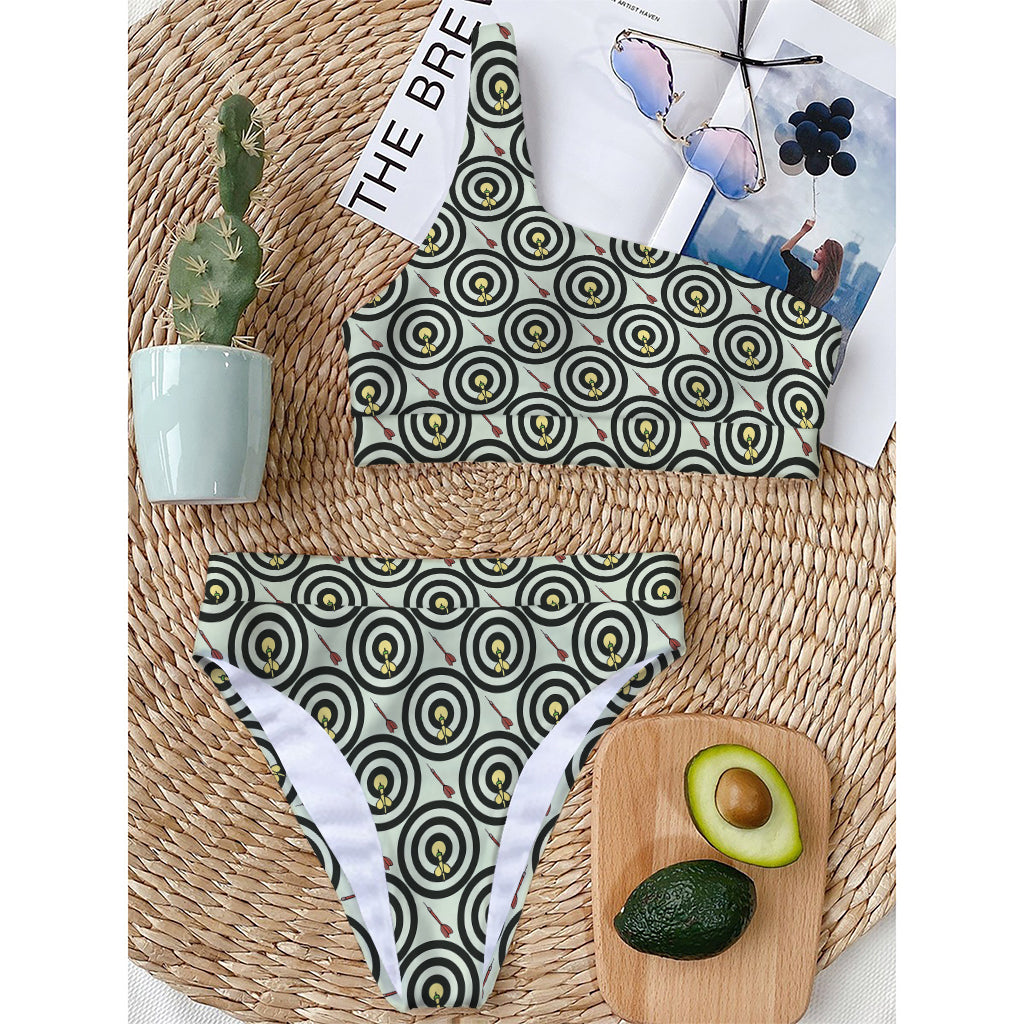 Dartboard Cartoon Pattern Print One Shoulder Bikini Top